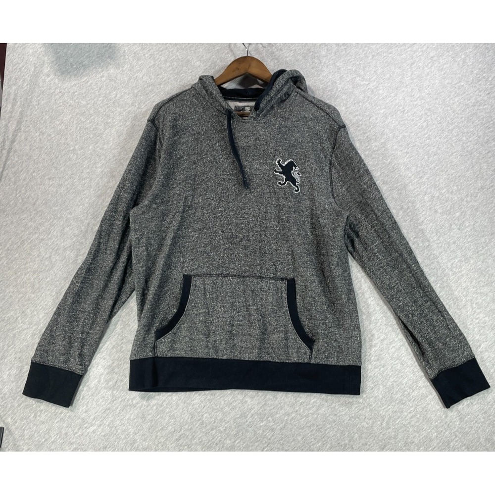 Express Hoodie Mens Large Heather Gray Logo Cotton Ribbed Trim Winter Drawstring